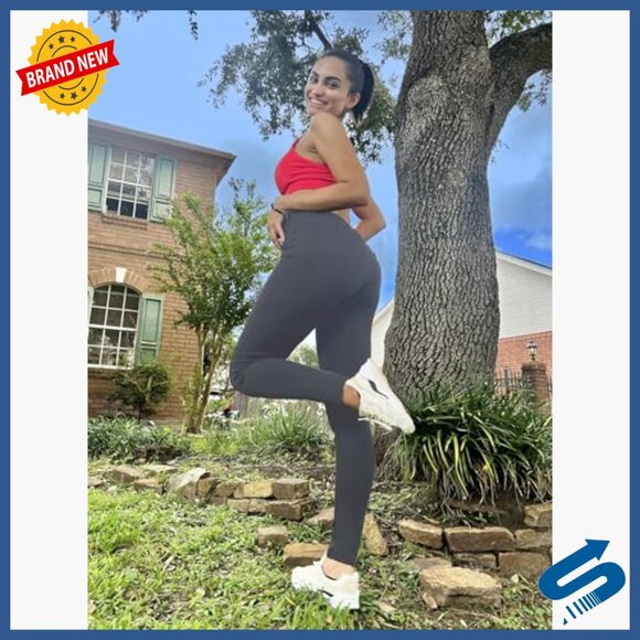 High Waisted Yoga Leggings with Back Pockets, Tummy Control, Buttery Soft - Picture 6 of 7